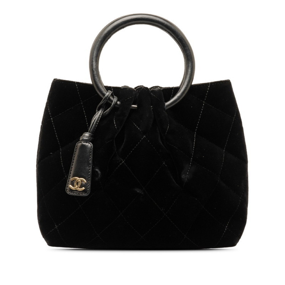Chanel Matelasse Circle Handle Handbag Black Velour